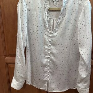 Express White Slim Blouse with Black Dots